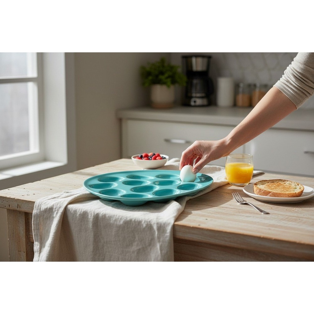 PP Home Deviled Egg Platter Unisex OS Teal NWOT Ceramic Easter Portugal